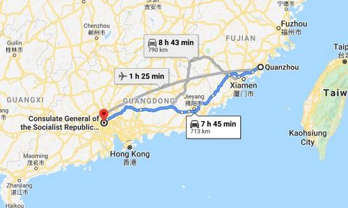 Quanzhou to the Vietnamese Consulate in Guangzhou