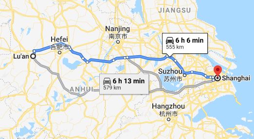 Route map from Lu'an to the Vietnamese Consulate in Shanghai