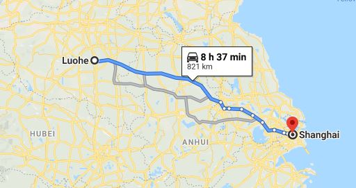 Route map from Luohe to the Vietnamese Consulate in Shanghai