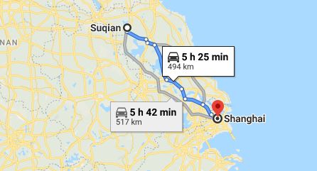 Route map from Suqian to the Vietnamese Consulate in Shanghai