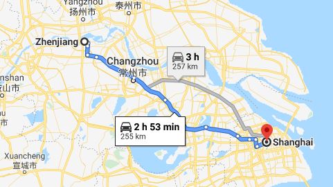 Route map from Zhenjiang to the Vietnamese Consulate in Shanghai